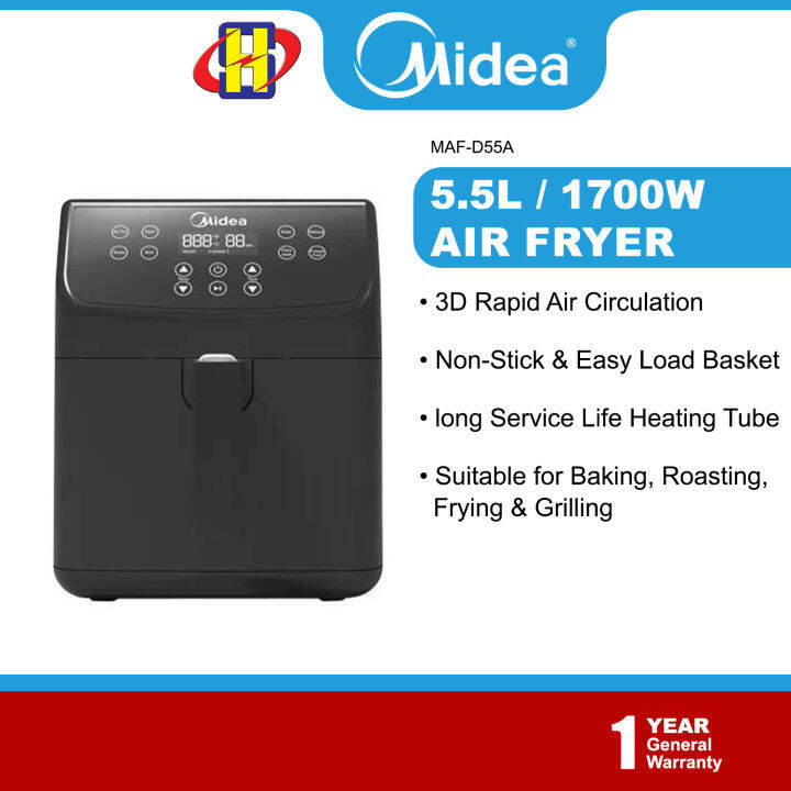 Midea Air Fryer (1700W/5.5L) 3D Rapid Air Non-Stick Basket Timer Touch ...