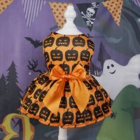 Pumpkin Bat Print Dress Dog Clothes Hallowmas Party Skirt Small Dogs Clothing Cat Fashion Girl Orange Black Kawaii Pet Products Dresses