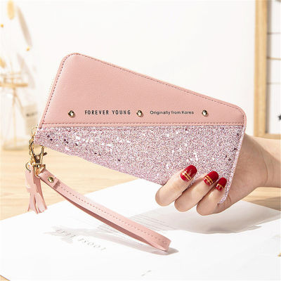 Patchwork Diamonds PU Leather Forever Young Wallet Fashionable Large Capacity Zippered Ladies Purse