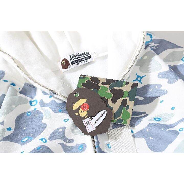 bape-เสื้อกันหนาวมีฮู้ด-ผ้าฝ้าย-พิมพ์ลาย-มีซิป-สําหรับผู้ชายและผู้หญิง