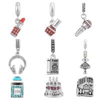 Silver Color Headset Perfume Bottle Lipstick Charm Pendant Fit Original Pandora Charms Bracelet For Women DIY Jewelry SPP198