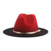 Hats for Women Fedoras Winter Hat Men Felted Gradient Color Red Black Wide Brim Belt Luxury Jazz Wedding Decorate Chapeau Femme