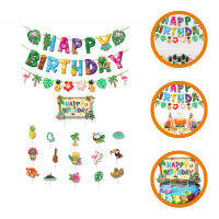 WINOMO 1 ชุดของ Hawaii Luau Birthday Party Decoration แบนเนอร์วันเกิดคัพเค้กเขตร้อน