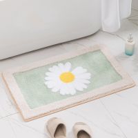 Inyahome Daisy Non Slip Bath Mat Thickened Bath Rug for Bathroom Absorbent Ultra Soft Mat Rug Fluffy Microfiber Bedside Carpet