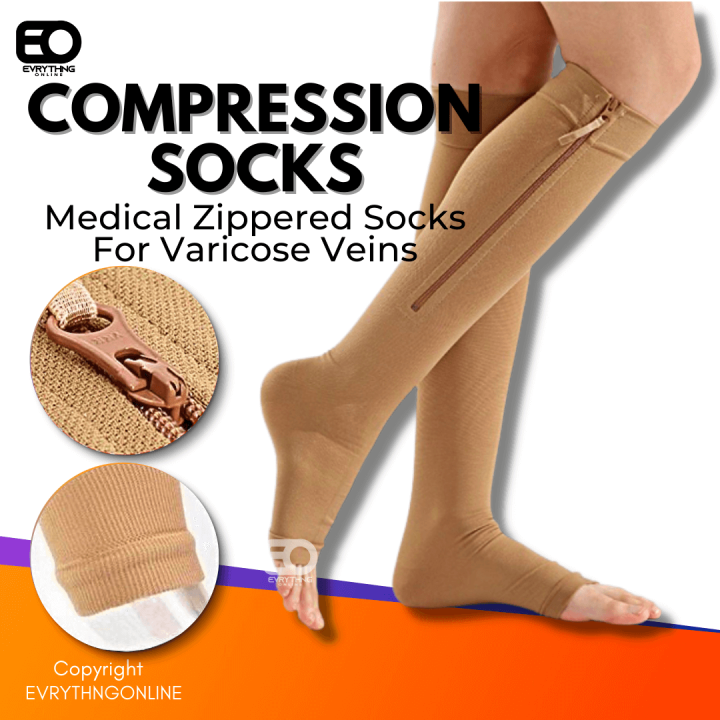 1 Pair Medical Zippered Compression Stocking For Varicose Veins, Knee ...