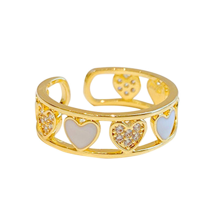 แหวนแฟชั่นคลื่นแรงโน้มถ่วงกลวงรูปทรงหัวใจทองแดง-แหวนสวมนิ้วสำหรับตกแต่งปาร์ตี้ปรับได้