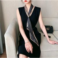 Small black long narrow scarves female joker age season decoration thin neck scarf around square South Korea