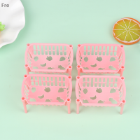 Fre บ้านตุ๊กตาจิ๋ว2ชิ้นชั้นวางของหลายชั้นแบบ DIY ชั้นเก็บของชั้นวางแบบเอียงโมเดลของเล่นตกแต่ง