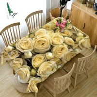 【cw】 3D Tablecloth Yellow Rose Pattern Waterproof Dining Table Cover Party Rectangular Tablecloth Home Kitchen Wedding Decoration !