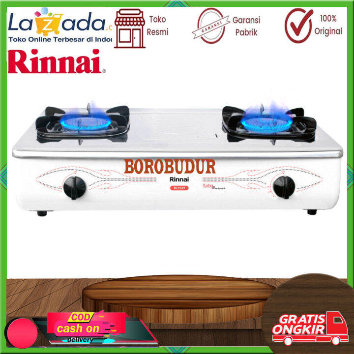 KOMPOR GAS RINNAI RI-712T Kompor gas dua tungku yang mudah digunakan.  Keunikan dari kompor ini yaitu memilik top plate yang terbuat dari  stainless steel dan dapat dibuka sehingga bagian dalamnya juga dapat