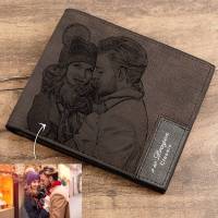 Men Engraved Photo Bifold Wallet Men Short Frosted Wallet Personalized Picture Text Gifts Fathers Day Gift for Him Men Husband