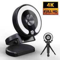 ZZOOI 4K Webcam Full HD 2K Mini Camera with Fill Light Laptop PC Computer Live Broadcast Camera Video Web Camera Microphone Webcast