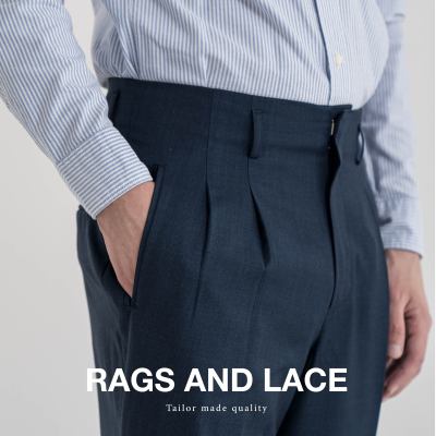 Rags and Lace - กางเกง Hollywood High Waisted Trousers ผ้า Blended Wool สี Navy