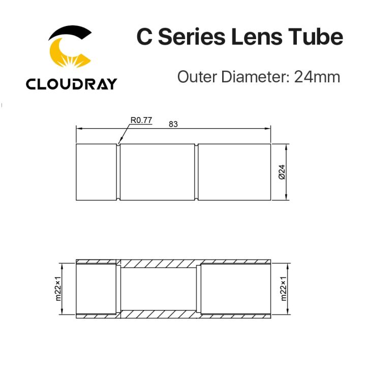 cloudray-c-series-co2-lens-tube-outer-diameter-24mm-for-lens-dia-20mm-fl50-8-63-5-101-6mm-for-co2-laser-cutting-machine