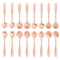 16 Pcs Set Stainless Steel Flower Coffee Spoon Dessert Sugar Ice Cream Stirring Tea Milkshake Spoon Set for Tableware Kitchen Cafe or Bar