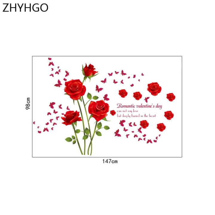 sale-nancarenko1977-zhyhgo-สติกเกอร์ติดผนังรูปดอกกุหลาบสีแดง-สติกเกอร์ติดผนังรูปดอกไม้สำหรับตกแต่งบ้านห้องนอนคู่ห้องนั่งเล่นพื้นหลังโซฟา