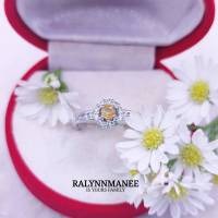 R6430 แหวนพลอยบุษราคัมแท้ ( Yellow sapphire) ตัวเรือนเงินแท้ 925 ชุบทองคำขาว มีไซส์ 54 แก้ไซส์ฟรี