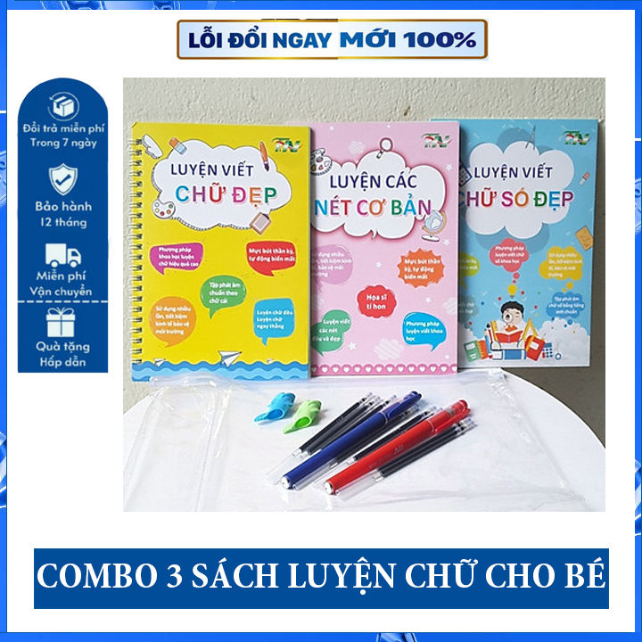 Combo 3 Cuốn } Bộ 3 sách luyện viết chữ số đẹp, Vở tập chữ cho