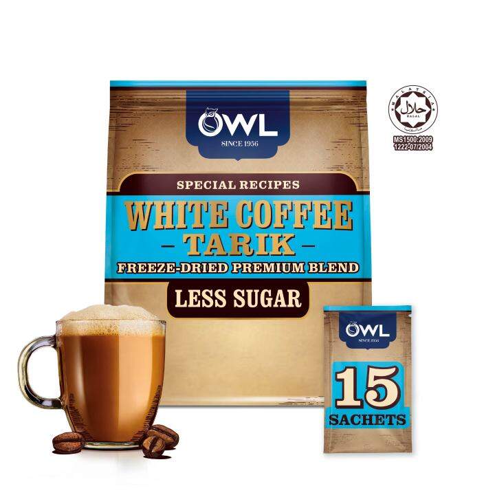 OWL 3in1 Instant White Coffee Tarik Less Sugar, 15 sachets Lazada