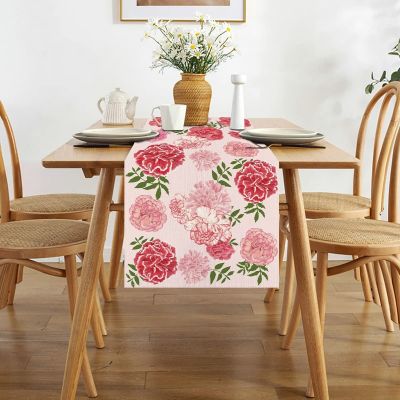 【LZ】❣♀۩  Spring Flower Linen Table Runners Mother’s Wedding Table Decoration for Kitchen Decor Home Party Table Runner Coffee Table Decor