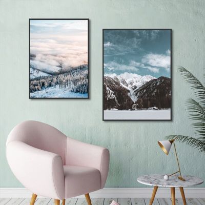 【CW】แจกันภูมิทัศน์ภูเขาหิมะฤดูหนาวโปสเตอร์ศิลปะยุโรปเหนือห้องนั่งเล่นตกแต่งบ้านภาพวาดผนังภายใน 1 1