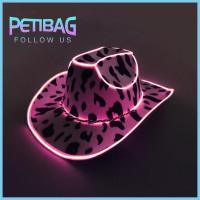 PETIBAG สีชมพูอมชมพู หมวกคาวเกิร์ลอวกาศ โฮโลแกรม คอสเพลย์ PROP หมวกคาวบอยเรืองแสง LED อุปกรณ์เสริมเครื่องแต่งกาย ปีกกว้างกว้าง หมวกปาร์ตี้เจ้าสาว ปาร์ตี้งานปาร์ตี้