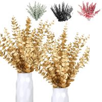 【CC】 Plantas artificiales de hoja eucalipto oro 10 piezas ramo flores falsas adorno para el hogar jardín fiesta decoración boda
