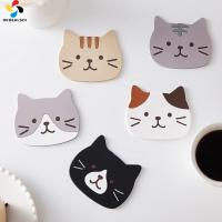 OKDEALS01 5pcs ซิลิโคนทำจากซิลิโคน ซิลิโคนรองแก้วแมว รูปแมวรูปร่าง ฉนวนกันความร้อน เสื่อขาตั้งสามขา ที่วางเครื่องดื่ม ทนทานต่อการใช้งาน แผ่นรองถ้วย อุปกรณ์สำหรับห้องครัว