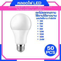 ST04 50PCS รับประกัน 3 ปี หลอดไฟ LED หลอดไฟขั้วเกลียว ขั้ว E27 3W 5W 7W 9W 12W 15W 18W 24W สินค้าพร้อมส่ง ประหยัดพลังงาน ใช้ไฟบ้าน AC 220V