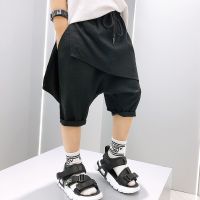 Japan Dark Black Cotton Low Crotch Casual Pant Male Loose Harem Trousers Streetwear Hip Hop Wide Leg Pant boys