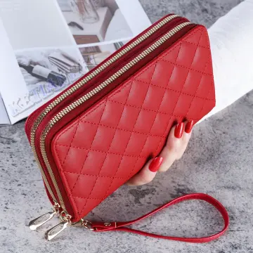 2023 New Women's Wallet Plaid Print M Pattern European And American Style  Large Capacity Double Zipper Multifunctional Card Holder Clutch Bag