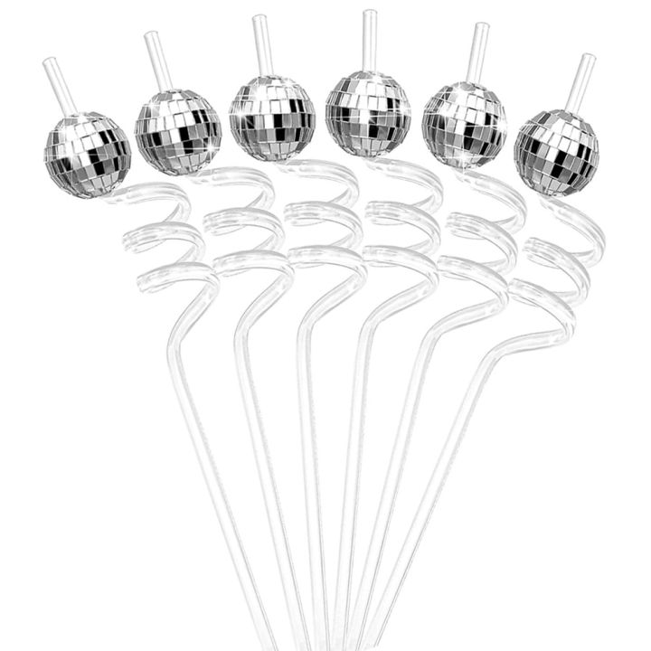 6-Color Mirror Disco Ball 70s Decorative Straws Mini Straw Party  Decorations