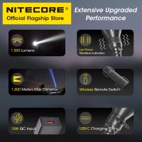 NITECORE MH40S 1500 M Lumens ไฟฉายระยะไกล18W QC ไฟฉายการล่าสัตว์แบบชาร์จไฟได้เร็วรีโมทไร้สายแบตเตอรี่21700สำหรับกลางแจ้ง