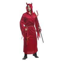 ผู้ใหญ่ Red Devil Demon Lord เครื่องแต่งกาย Hooded Robe Horn สำหรับผู้ชาย Halloween Purim Party Carnival Cosplay