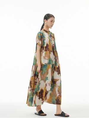 XITAO Print Pattern Dress High Waist Goddess Fan Casual Elegant Loose Dress