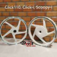 ล้อแม็กเดิม Click110, Click-i, Scoopy-i, Icon, คลิกเก่า, ขอบ 14" สีขาวปัดขอบเงิน หน้า/หลัง งานคู่  ?? งานสวยขอบเงินเงา??