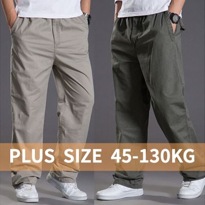 【Plus Size】Mens Casual Cargo Cotton Pants Pocket Loose Straight Elastic Work Trousers Size 6XL