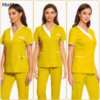 Medical Scrubs Spa Uniforms Unisex V-Neck Work Clothes Pet Grooming Institutions Tops Beauty Salon Clothes nursing Scrubs Clothes