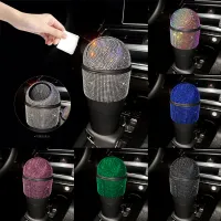 Car Trash Can with Lid Cup Holder Cute Bling Pink Blue Black Green Red for Option