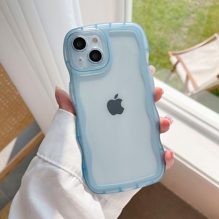 for iPhone 15 14 13 12 11 Pro Max Mini XS SE 7 8 Plus Case Cute Transparent  Curly Wave Hybrid Shockproof Bumper Cover Soft Funda