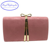 Royal Nightingales Bow Tie Box Clutch Pink Suede Evening Bags and Evening Handbags for Womens Party Prom Red Green Yellow