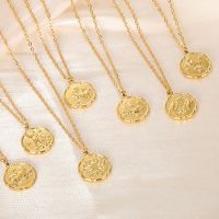 ♨▨☇ FYUJDFGF 12 Constellation Sign Pendant Necklaces Men Gold Color Round Disc Coin Pendants Necklace Shipping