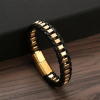 New Braided Rope Black Leather Bracelets Punk Style Stainless Steel Bangle for Friend Fashion Jewelry Gifts Wholesale