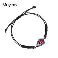 2022 New Arrival Mexican Mandala Painted Sugar Skull Handmade Adjustable Rope Bracelets Epoxy Resin Acrylic Weave Bracelets Charms and Charm Bracelet