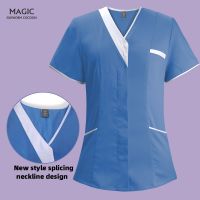 Korean Style nursing Tunic Uniforms Women Workwear Medicine Scrubs Short Sleeve Working Uniform Tops Accessories Nursing Uniforms