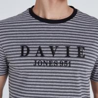 DSL001 เสื้อยืดผู้ชาย DAVIE JONES เสื้อยืดลายทาง ปักโลโก้ สีเทา Striped Logo Embroidered T-Shirt in grey TB0222GY เสื้อผู้ชายเท่ๆ เสื้อผู้ชายวัยรุ่น