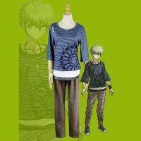 Danganronpa V3 Rantaro Amami เสื้อลายทางชุดคอสเพลย์น้ำเงินกางเกงขายาวสีน้ำตาลกางเกงแนวสตรีทแวร์สำหรับปาร์ตี้ฮาโลวีนมาดิกราส์ Danganronpa