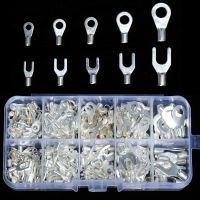 340pcs Cold Press naked Terminals Cable Wire Connector Ring Fork type wiring lug brass nose Non-Insulated Crimp Assortment Kit Electrical Circuitry  P