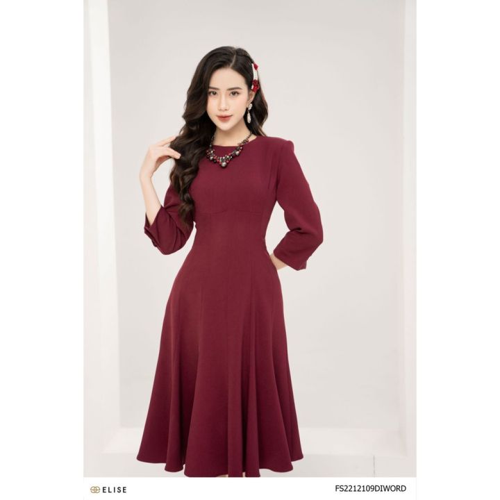 Đầm đỏ rượu xòe tay cúc thiết kế Elise FS2212109DIWORD | Lazada.vn