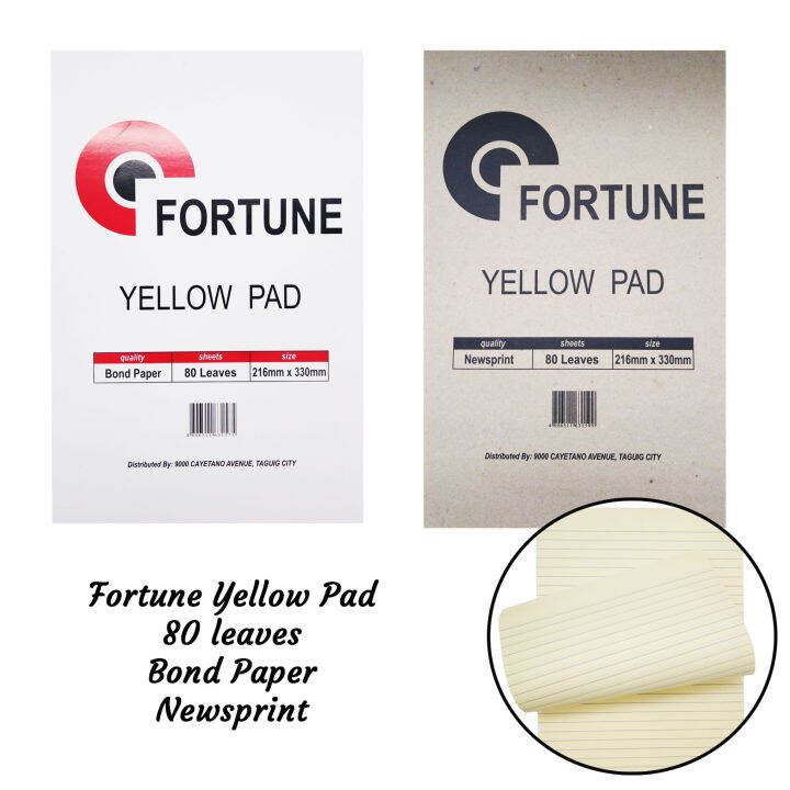 Fortune Yellow Pad Paper Bond Paper/Newsprint 80 leaves Lazada PH